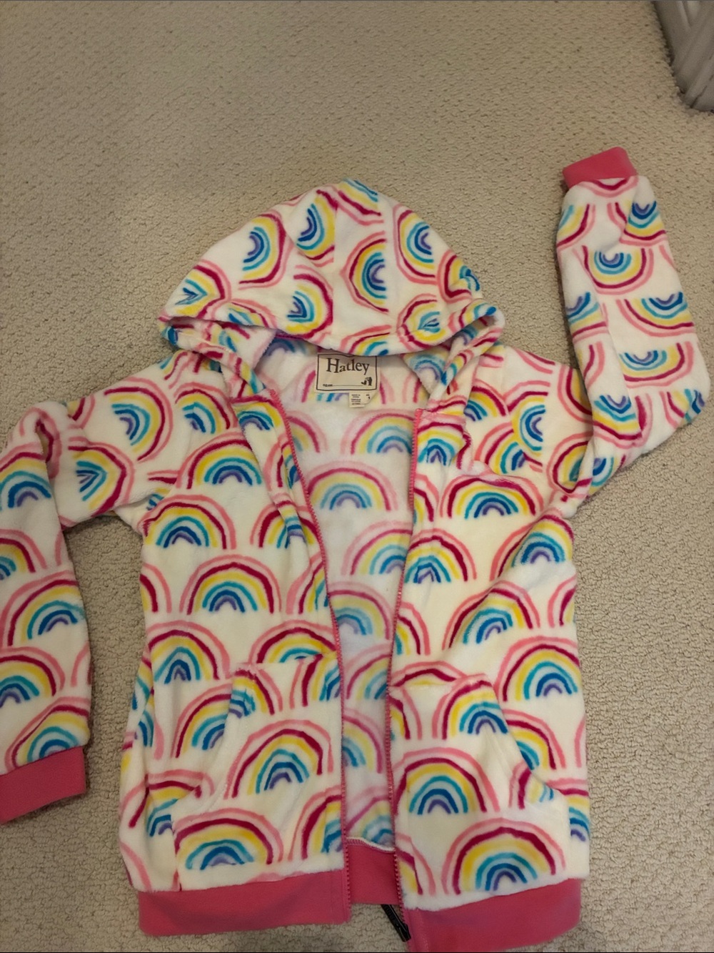 Kids Hatley Cream Hoodie with Rainbow Print